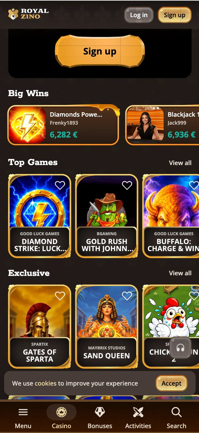 RoyalZino Casino Online auf Mobilgeräten